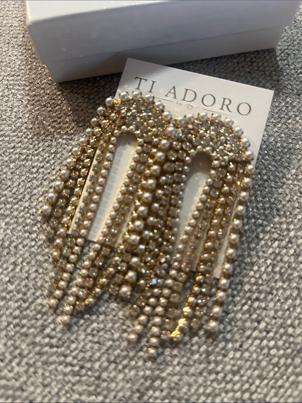 TI ADORO Gold & Pearl Statement Fringe Earrings NEW!